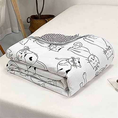 Oduo Colcha Bouti Cama de Verano, Microfibra Cubrecama Multiusos Suave para Cama de Matrimonio, Lavable Acolchada Edredón Ligero Manta para Todas Las Estaciones (180 * 220cm,Gato Simple)