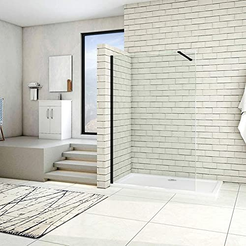 AICA Paroi de douche 150x200cm en noire mat paroi à l'italienne en 8mm verre anticalcaire avec une barre de fixation 90cm en noire mat