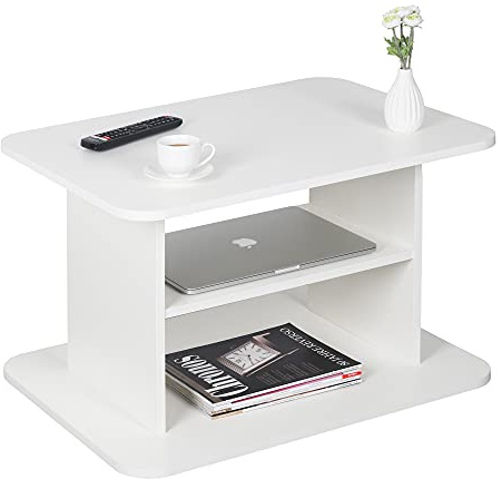 RICOO Couchtisch Holz WM094-WM Wohnzimmertisch mit Stauraum 69 x 45 x 50 cm Tisch Wohnzimmer Sofatisch Coffee Table weiß