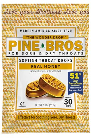 Pine Bros. Gommes douces pour les maux de gorge, 30 sachets (miel)