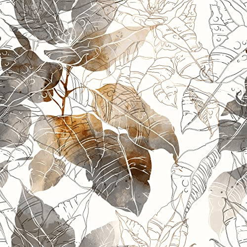 ReWallpaper Carta Adesiva per Mobili Fantasia Foglie Tropicale Carta da Parati per Mobili Bianca Grigia Gialla Carta Adesiva per Pareti Vintage Carta da Parati Autoadesiva Fiori Cucina Bagno 44.5CM×3M