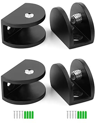 WJUAN 4 Stück Verstellbare Wandregal halterung, Schwarz Aluminium Glasbodenträger mit Rutschfesten Schrauben Regalhalterung, für Regal halterung Wand 6-10 mm