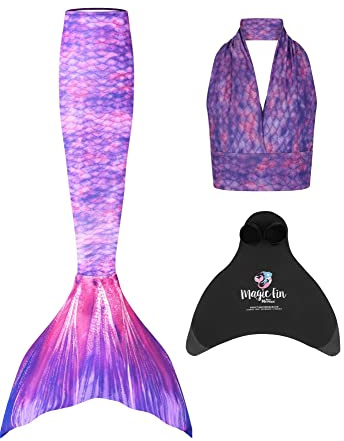 Mermaid Planet Monofina magica a forma di sirena, da donna, 3 pezzi, colore vivido e resistente all'usura, con pinna magica, colore: viola