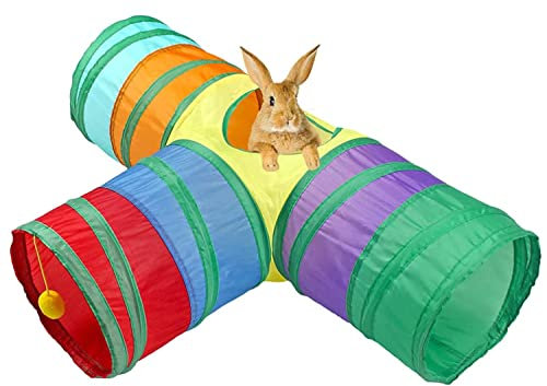 Katzenspielzeug,Faltbarer Katzen Tunnel, Bunny, 2-Wege Katzen Tunnel, Haustier Spielzeug,Kleintiere, Katze Geeignet für Innen und Außenbereich (Regenbogen-T)