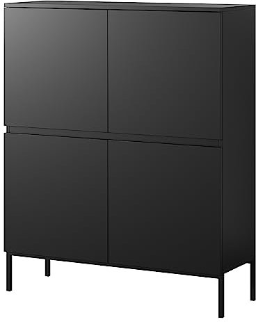 Selsey Kommode Schrank Aufbewahrungsschrank 100 cm 4 Türen 8 Fächer Schwarz Schwarze Beine Bemmi