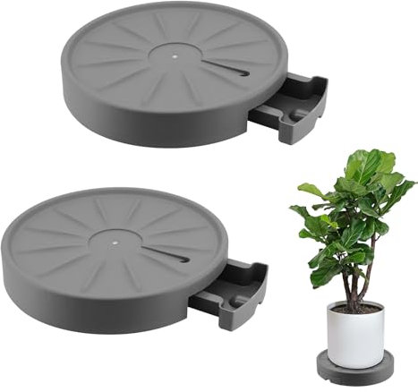 MoYouno Pflanzenroller Rund-2 Stück 28cm,Blumenroller mit unsichtbaren Rollen,Untersetzer Blumentopf Gross Pflanzentopf,für Innen und Außenpflanzen, Rollbrett Pflanzen bis 200 KG (28,grau)