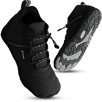 WeWee® Barefoot Shoes Winter Women & Men [35-47] for Free Feet in Winter I Plush Lined Barefoot Shoes Women Winter for Warm Feet I Waterproof All-Weather Barefoot Shoes Men Winter, black, 9 UK