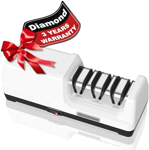 YeopAsda Electric Knife Sharpeners for Kitchen Knives 3 Stage Automatic Knife Sharpener Electric 100% Diamond Abrasive 20° Precision Guide Professional Kitchen Knife Sharpener Tool