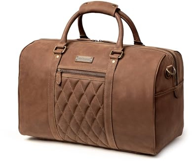 DRAKENSBERG Leder Weekender 'Mitch' (46cm) kleine Reisetasche, Damen, Herren, zulässiges Flug Handgepäck | 25L, Havanna-Braun, DR00305