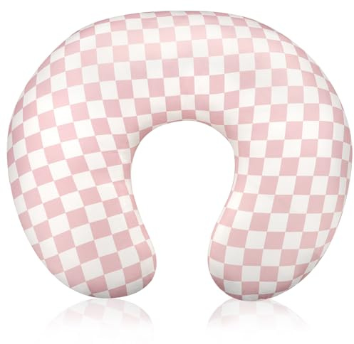 DAYEEBALL Nursing Pillow Cover, Removable Nursing Covers for Breastfeeding Pillows, Stretchy and Soft Fit for Baby Girls Boys Newborn, Pink Checkerboard (Only Cover)