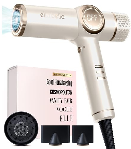 ELLA BELLA® Professional Ionic Hair Dryer with Diffuser • Negative Ion Blow Dryer • Suitable All Hair Types • Intelligent Heat Control & Rapid Drying Speeds • Lightweight Design • Low Noise Technology