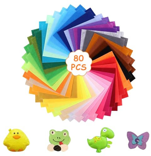 agogue 80 Stück 10 x 10 cm Bastelfilz zum Basteln, 40 Farbe Filz Basteln Felt Bastel Filzplatten Filzstoff zum, Filzstoff Zum Nähen zum Nähen Felt Fabric, zum DIY Handwerk Nähen
