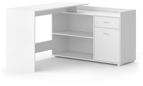 Vicco Bureau d'angle Noira, Blanc, 135x77cm avec tiroir, Convient pour Un Montage d’Angle à Gauche ou à Droite