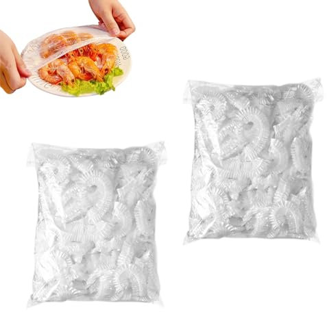 CYMYGS Shrinkable Food Covers, 200pcs Reusable Plastic Food Covers Plastic Stretch Lids Bowl, Elastic Storage Cling Film Bag for Fruit Vegetable Meat Food Preservation