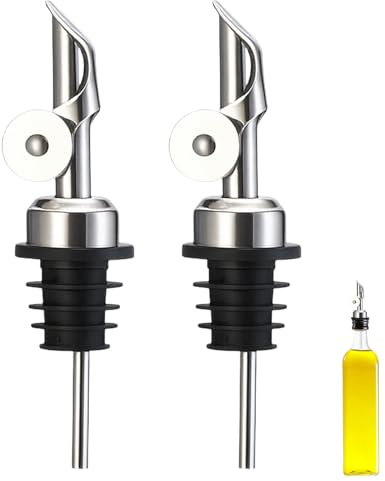 Quvxzy 2 Pièces Bec verseur Huile d'olive, Bec verseur vin avec Cliquet, Bouchon Huile d'olive avec Fermeture Automatique, Bouchon Vinaigre, Distributeur pour Bouteilles, Acier Inoxydable
