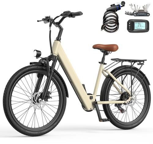 Elegllde E-Bike 24 Elektrofahrrad Trekkingrad E-Bike Herren Damen mit 13Ah Akku, 250W Motor, 7 Gänge E Bike für Erwachsene, City E-Bike mit LCD Display, 25km/h Pedelec Citybike EBike für Erwachsene