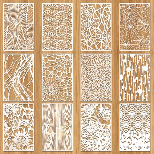 12 plantillas de mezcla de texturas para pintar, reutilizables, para manualidades, telaraña, manualidades, plantillas de decoración textil, para álbumes de recortes, madera, pared y otros proyectos de