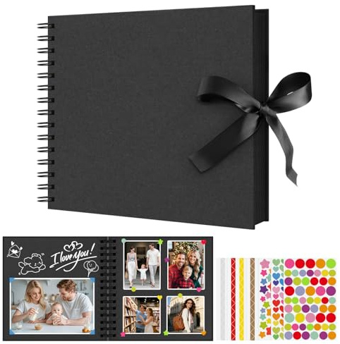 Flintronic Scrapbook Photo Album, 80 Pages DIY Scrapbook Album, Hardcover Kraft Pape, 20.5x20.5CM Memory Book for Wedding, Anniversary, Birthday, Travel, Friends, Baby and Gift(Black)