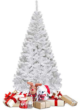 COSTWAY Albero di Natale 150/180/210/240 cm, Albero di Natale Bianco con 350/650/950/1138 Rami in PVC e Supporto in Metallo, Albero di Natale Artificiale per Casa, Ufficio e Negozio (150 cm)
