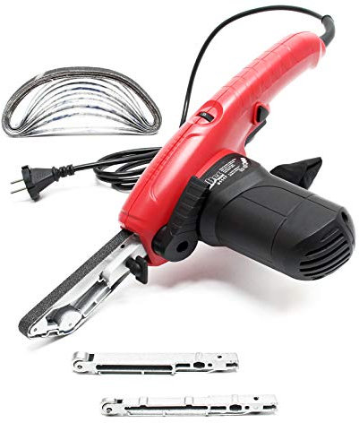 WilTec Ponceuse à Bandes 400W 3 Bras de meulage & 10x Bande Abrasive Lime électrique Facilité d’accès