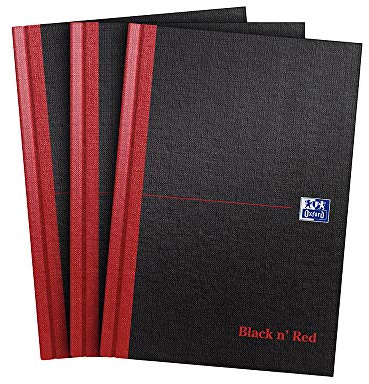 Oxford Black n' Red- Anteckningsbok med Hårt Omslag, A5, Svart/Röd, Paket med 3 st
