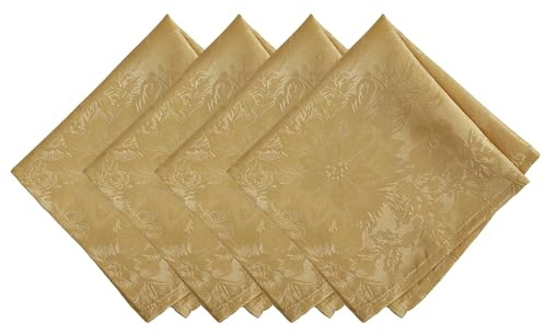 Elrene Home Fashions Poinsettia Elegance Jacquard Lot de 4 serviettes de table en tissu jacquard 43,2 x 43,2 cm Doré