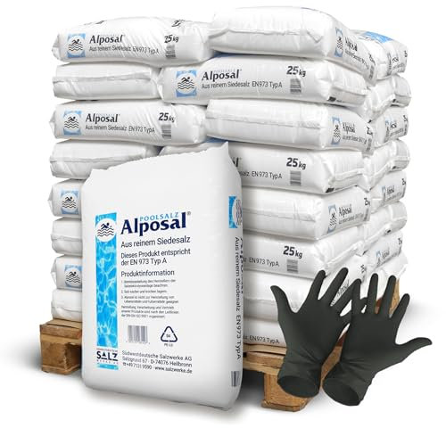 Alposal Poolsalz 125kg Poolsalz, Schwimmbadsalz, Chlorinator geeignet, Salzelektrolyse, Siedesalz inklusiv 1 Paar ARNOMED Einweghandschuh