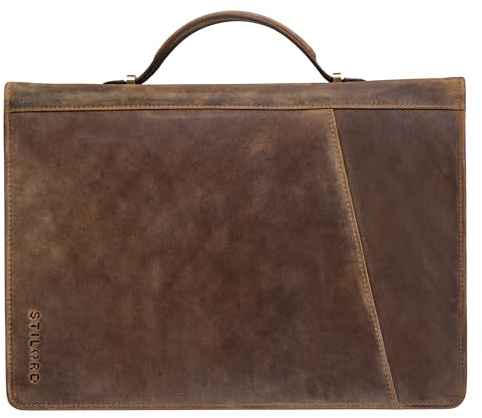 STILORD Kelton affärsmapp läder skrivmapp aktemapp DIN A4 dokumentmapp för MacBook och iPad lädermapp vintage konferensmapp med handtag Farbe:Mellanbrun