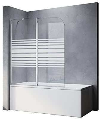 SONNI Parete Vasca da Bagno Doccia in Smerigliato,Parete Sopravasca 5mm Vetro Trasparente Temperato con Barra Stabilizzatrice 120x140cm