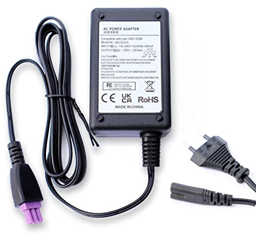 30V AC Netzteil Ladegerät Netzadapter kompatibel mit HP Drucker Officejet J110 J510K J611, Deskjet 1000 2516 3055A, ersetzt Original 0957–2286, 0957–2290, 0957–2398