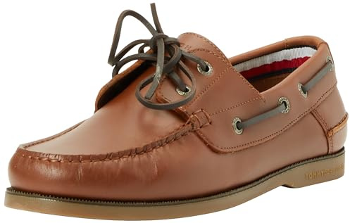 Tommy Hilfiger Chaussures Bateau Homme TH Boat Shoe Core Leather en Cuir, Marron (Winter Cognac), 42