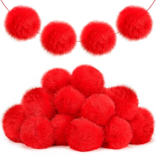 2 Large Red Pom Poms for Crafts - 30 pcs Pompom Fluffy Balls for Halloween Costumes Accessories Fall Handmade Decorations