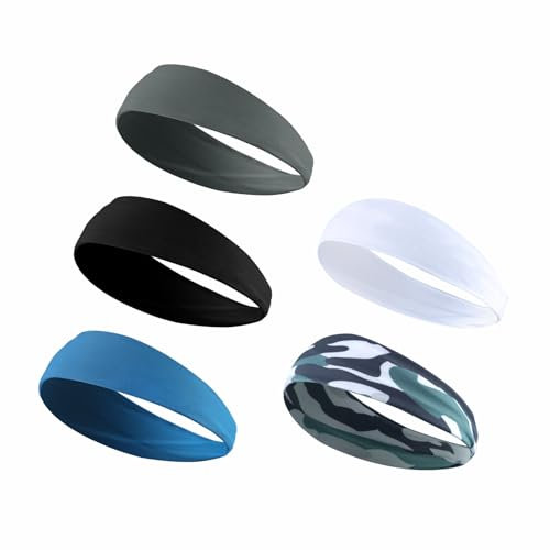 Bynccea 5er Pack Sport Stirnbänder für Herren und Damen, Sport Elastische Schweißband Haarbänder, Schweißband rutschfest für Frauen Sport/Yoga/Laufen/Fitness