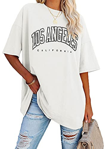 Ebifin Oversize t-shirt damer vintage kortärmad rund hals Los Angeles toppar toppar casual lös basic sommar t-shirts skjortor blus.