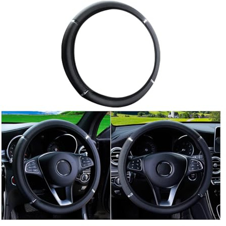 Adunsiaoto Coprivolante Auto Universale, Decorazione per Il Volante Auto, Universale 38cm Protezione Custodia Volante Auto Cover, Microfibra Antiscivolo Traspirante Durevole Coprivolante(Nero)