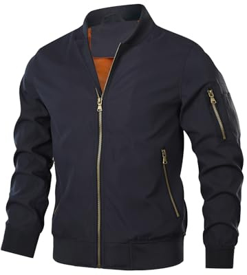 HOOD CREW - Chaquetas bomber ligeras casuales para hombre, ropa deportiva, cortavientos delgadas con múltiples bolsillos, Azul marino., XXL