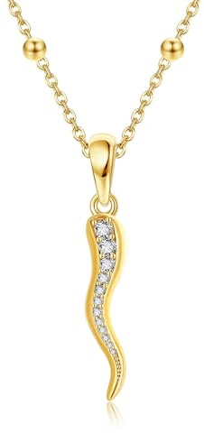 DAYLINLOVE Collier Corne Italienne Argent Sterling 925 Collier Pendentif Avec Corne Italienne Plaqué Or 14 Carats Bijouxprotection Porte Bonheur Cadeaux pour Femmes Et Filles