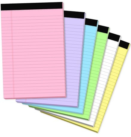 Small Legal Pads 5x8 Colored, 6 Pack Note Pads 5x8, Perforated Pink Legal Pad College Ruled, Lined Paper Pads 5x8 Notebook Pad, 30 Sheets per Notepad, Mini Purple Legal Pads 5x8 for Office School Home
