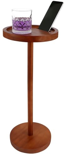 Mesa auxiliar de pedestal de madera, pequeñas mesas de café redondas con soporte para teléfono y base pesada, mesa auxiliar de pedestal duradera, escritorio para espacios pequeños, sala de estar