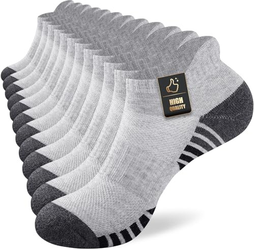 SockWaddles Running Socks Cushioned Ankle Trainer Socks for Men Women Cotton Low Cut Breathable Athletic Sports Socks (6 Pairs) Grey 3-5