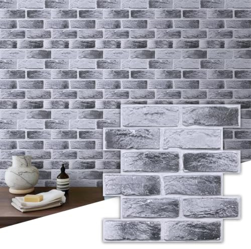 Commomy Carta da Parati 3D Finto Mattone Autoadesiva, 10 Pezzi, 30 × 30 cm, Mattoni Adesivi Murali Parete 3D Impermeabile Decorazione di Pareti Interne PVC Rivestimento Murale