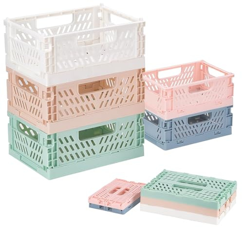 5pcs Boîtes Pliantes, 15x10x5.7cm Mini Empilable Paniers de Rangement, 20x15x9cm Caisse Pliable Plastique, Paniers de Rangement Pliables en Plastique, Convient à la Maison, Bureau, Armoire, Tiroir