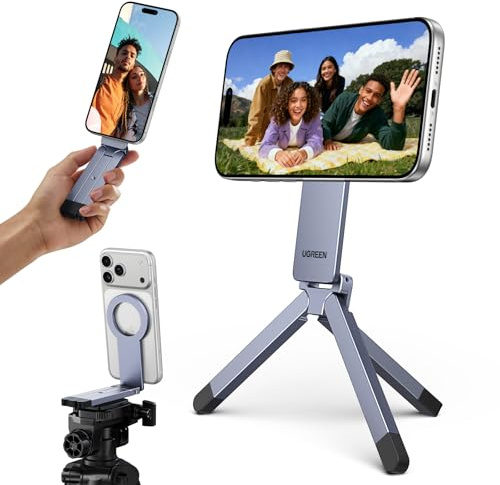 UGREEN for Magsafe Tripod 360° Rotating Adjustable Magnetic Phone Stand for 1/4'' Screw Port Compatibility with iPhone 17 16 15 14 13 12 Pro Max Air, Cell Phone StandTravel Essentials Accessories