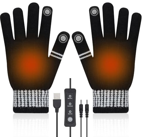 Victop Guanti Riscaldati USB per Uomo Donna Caldi Guanti Riscaldanti Invernali Guanti in maglia Touchscreen a Dita Intere per Laptop 3 Temperature Regolabili Scaldamani per Interni ed Esterni (Nero)