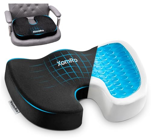 XomRo Cooling Gel Ergonomic Memory Foam Seat Orthopedic Coccyx Cushion Chair Tailbone Pain Relief Sciatica Back Hip Support Office Chair Car Gaming Wheelchair HARDNESS-FIRM (Body Weight: 75~130kg)