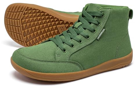 HOBIBEAR Women Barefoot Shoes High Top Wide Toe Box Trail Running Canvas Sneakers Zero Drop Sole Minimalist for Outdoor Casual Gym Hiking Trekking Travel Training Walking Jogging Green