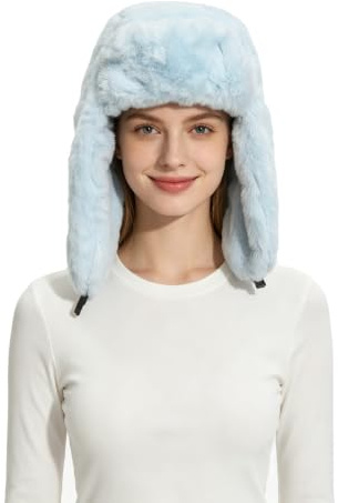 Lina & Lily Winter Trappermütze mit Ohrenklappen aus Kunstfell für Damen Herren (Hellblau)