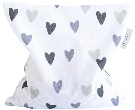 LOOLAY Kirschkernkissen Mikrowelle 20x20 cm – Wärmekissen aus 100% Baumwolle – Kirschkern Kissen Ideal bei Muskelverspannungen oder Menstruationsbeschwerden (herz grau)