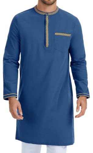 YAOHUOLE Islam Kleidung Herren Dishdasha für Männer Nachthemd Thobe Herren Navy 2XL