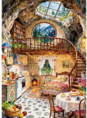 HUADADA Jigsaw Puzzles for Adults 1000 Pieces Family Games-Cave Cottage | Eco matte oil print, eye strain relief, tight puzzle piece fit, vibrant colours